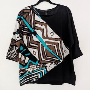 Lafayette 148 NY Women Multi-Colored 2/3 Sleeve Top 100% Cotton Blouse Size M